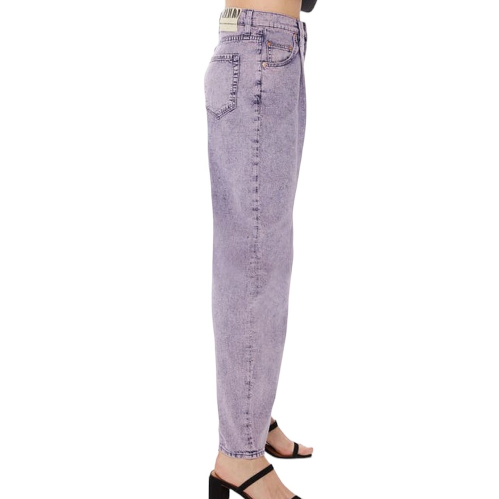 Mother Snacks The Pleated Fun Dip Puddle Straight Leg Jeans In Silver Pink - Picture 3 of 15